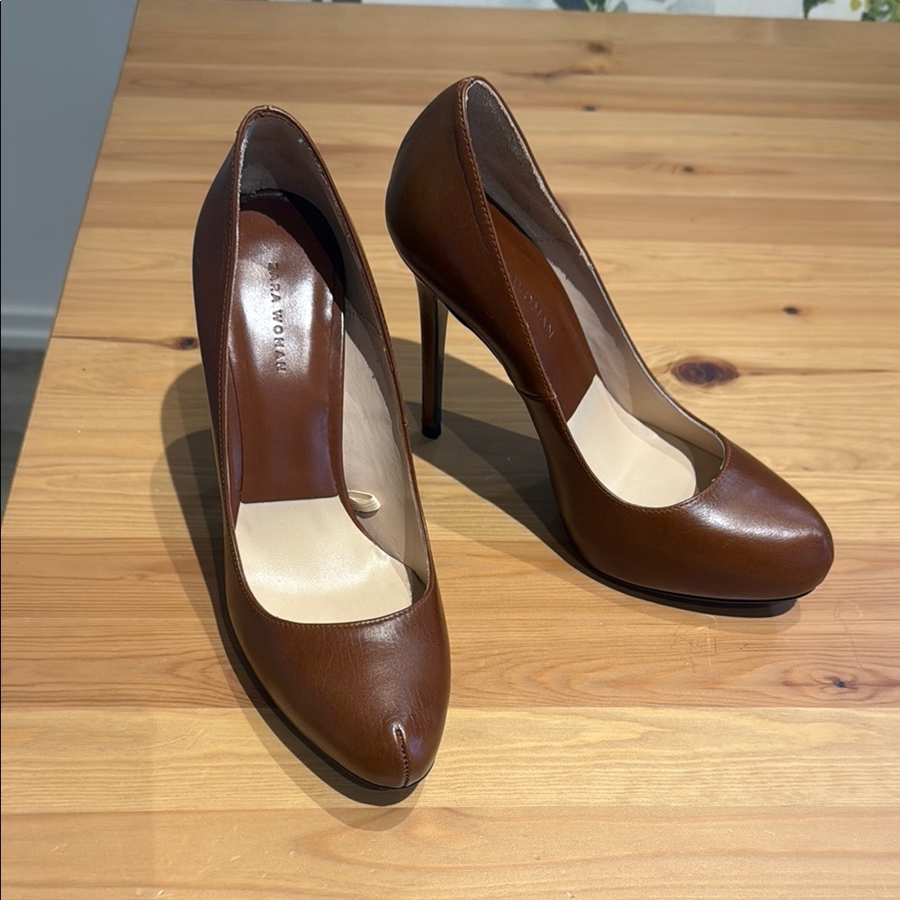 Zara Brown Leather Women's Heels